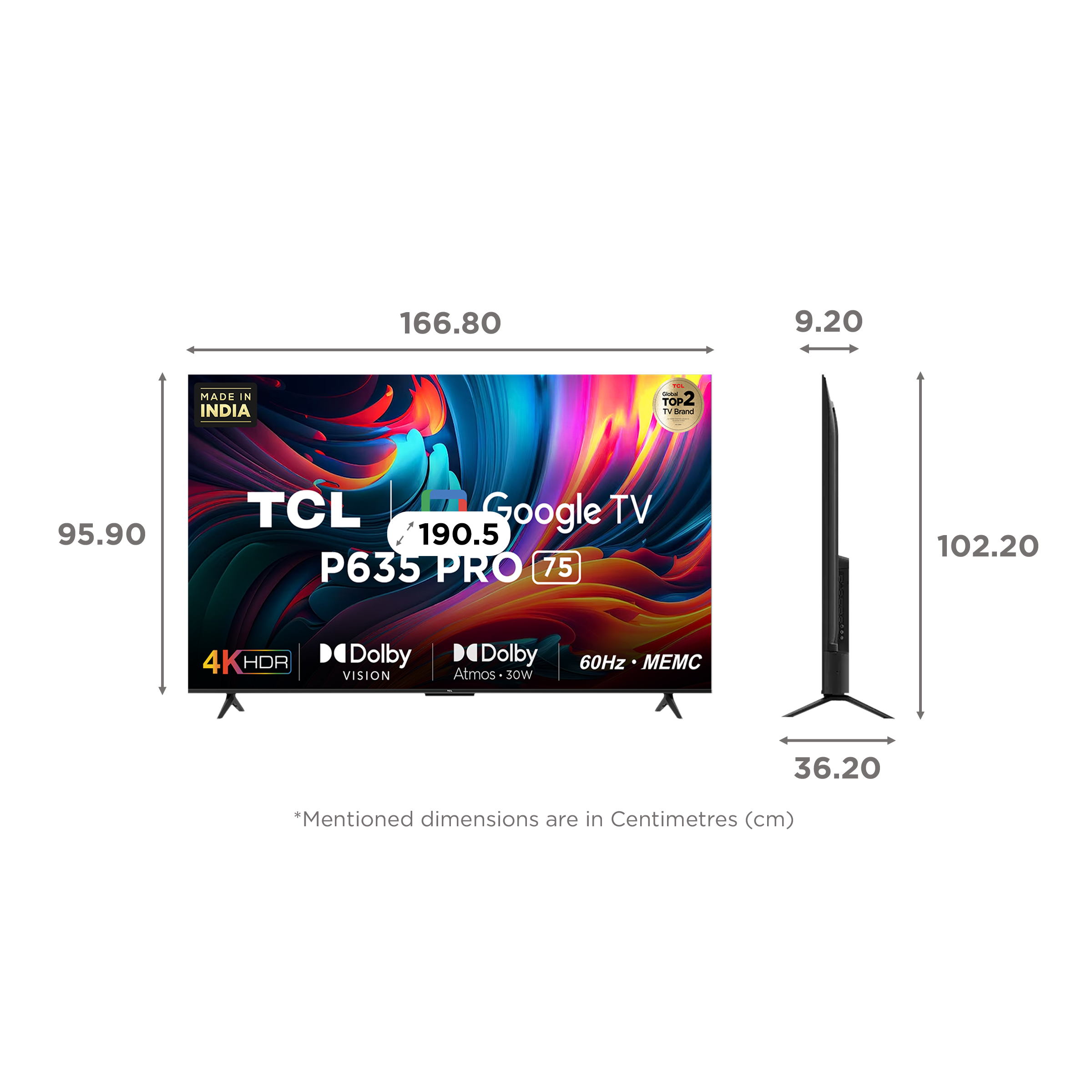 テレビ TCL 75V 4K Google TV 75P635 TCL 189.5 cm (75 inches) Bezel-Less Series 4K Ultra HD Smart LED